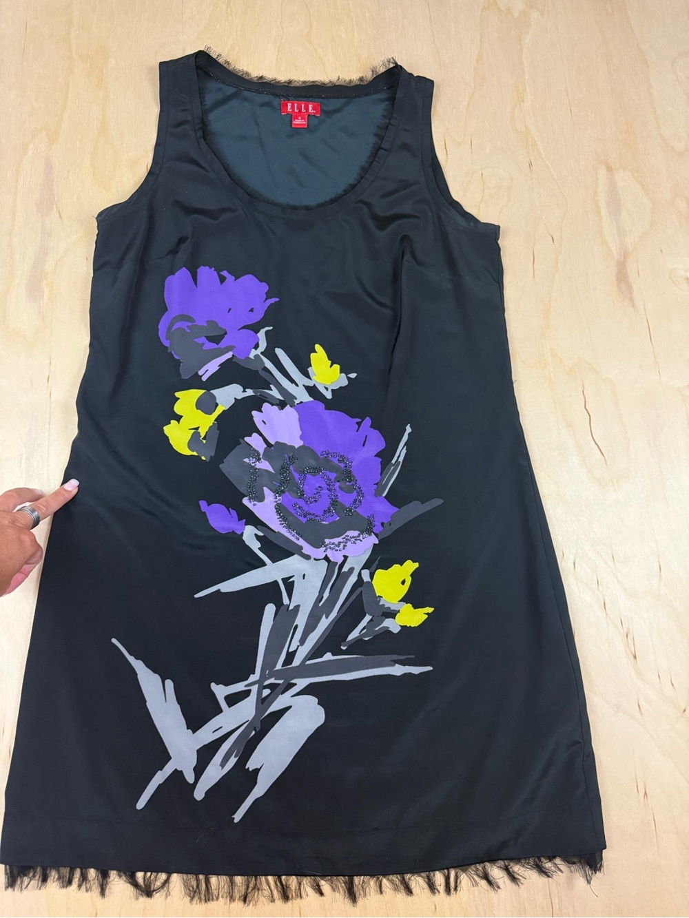 Elle Black Sleeveless Dress with Purple and Yellow Floral Design